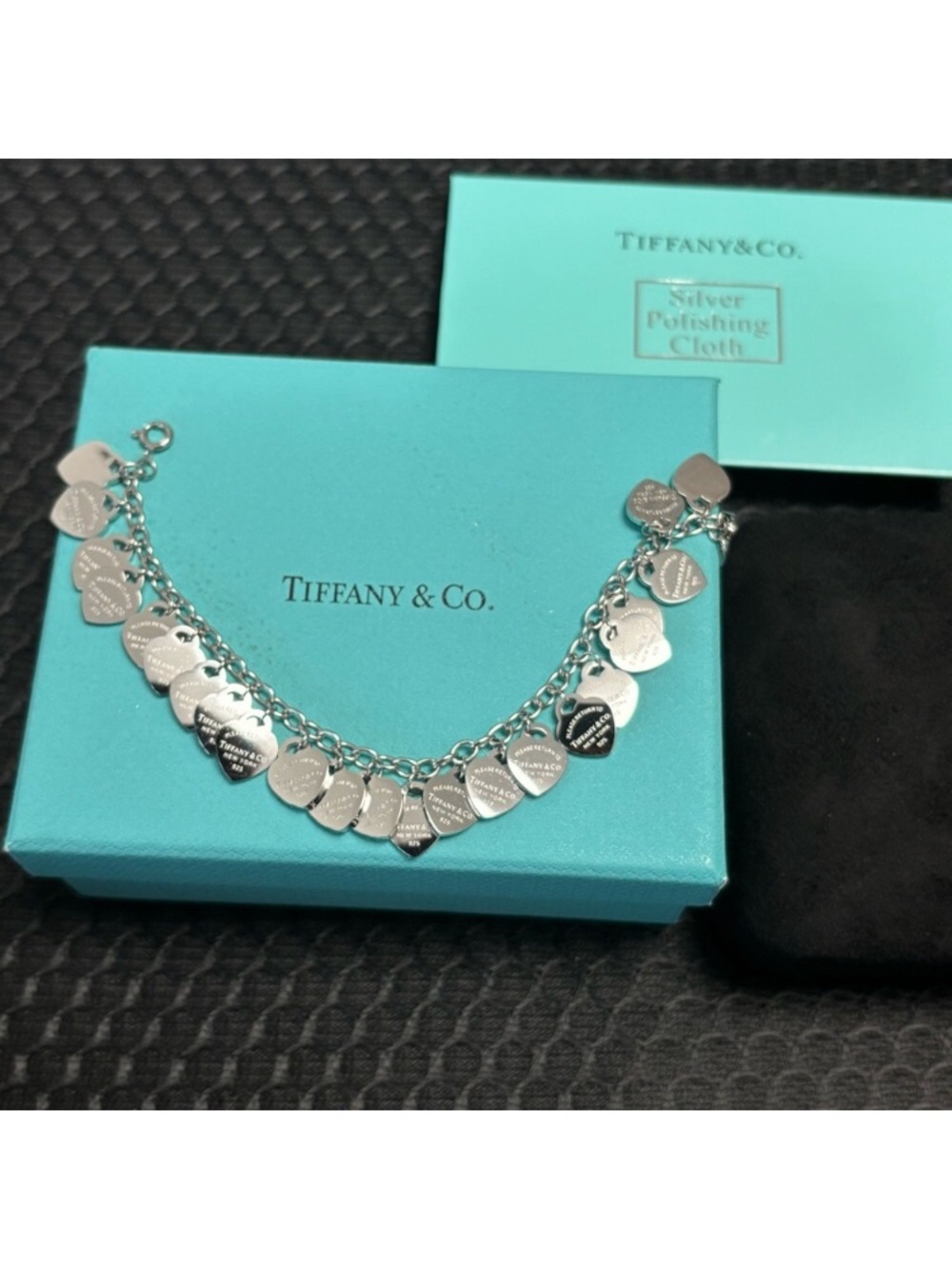 Tiffany & Co. Silver Multi Heart Charm Bracelet - Polished Heart Tags